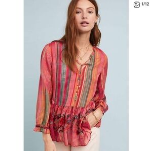 Anthropologie x Bhanuni Peasant Ombre Peasant Blouse Size M